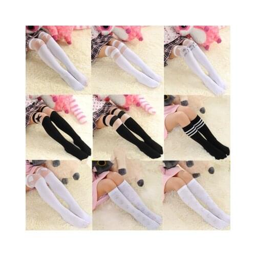 White school girls socks cotton knee high long socks cartoon star/heart/stripe design princess socks kniekousen meisje