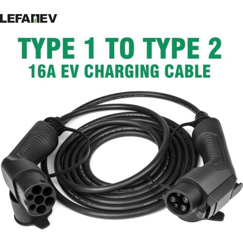 EV Charging Cable 16A 3.6KW Electric Vehicle Cord 1 Phase for EVSE Electric Car Charger Station Type 1 to Type 2 SAE J1772 5M