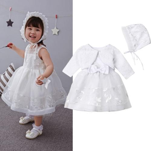 3pcs Baby Girls Princess Gown Dress Lace Christening Wedding Birthday Pageant Party Bridesmaid Formal Dresses Clothes