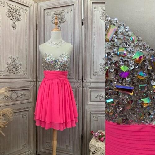 Short Evening Dress 2021 Sexy Crystal Beads V Neck Chiffon Backless Floor Length Formal Evening Gown for Women