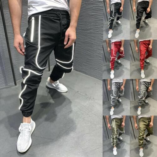Cool Men Hip Hop Reflective Casual Climbing Waterproof Drawstring Long Pants Outdoor Tactical Pencil Combat Trousers
