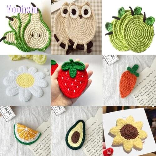 HOT Handmade lace cotton crochet table place mat placemat pad Cartoon fruit shape coaster kitchen doily Christmas gift