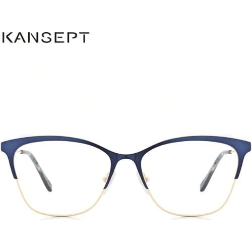 Metal Women Spectacle frame New Design Optical Prescription Glasses Frame Clear lens Blue Color Eyeglasses#3742