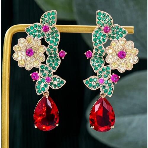Trendy Boho Sweet Romantic Luxury Flowers Earrings with Zirconia Stones 2022 Women Engagement Party Jewelry High Quality