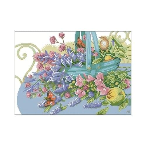 Lanarte PN-0151014 flower basket and bird Needlework,For Embroidery,DIY 14CT Arts Cross stitch kits Set Cross-Stitching