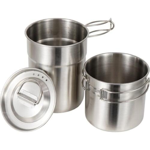 Outdoor 2-Piece Pot Set 304 Stainless Steel Folding Cup Set Portable Bowl Set for Hiking and Travel Camping Water Cup