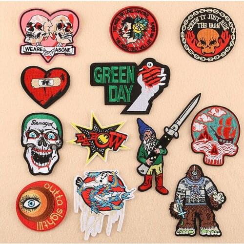 Heavy Metal Punk Rock Skull DIY Iron on Patches Embroidery Applique Clothes Decorative Sew on Fabric Badge