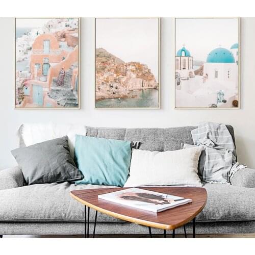 Wall Art Picture Print Modern Nordic Greece Beautiful Sea View Landscape Poster Nordic Canvas Painting For Home Decor