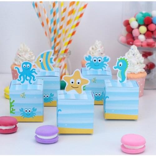 Under the Sea Gift Box Wrapping Candy Treat Bags 5 Pcs Animal Happy Birthday Party Decoration Goodies Baby Shower for Boys Decor