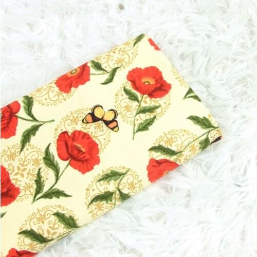 Half meter red flower butterfly print twill 100% cotton fabric for handmade DIY bag pillow back cushion sofa material CR-228