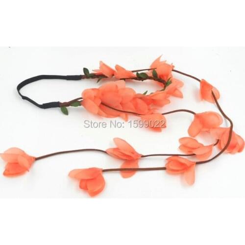 Adjustable Elastic Flower Crown Fringe Headband Hairband Coral Children Hair Accessories Toddler Head Bands Birthday Headdress