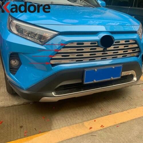 For Toyota Rav4 Rav 4 Limited/LE/XLE/Hybrid 2019 2020 2021 Stainless Steel Car Front Grille Cover Trim Center Grid Grills Strip