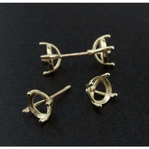 1Pair 6MM Double Sides 14K Gold Round Bezel Studs Earrings Settings Screw Back Moissanite Gemstone DIY Jewelry Supplies 1705067