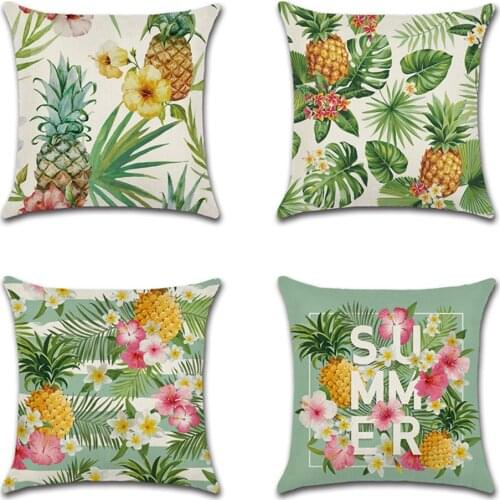 Tropical Pineapple Flowers Plants Printing Pillow Case Linen Sofe Decorative Pillowcases Green Leaves Car Throw Cushion Cover