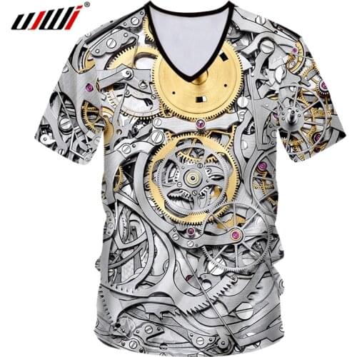 UJWI Newest V-neck T-shirt Punk Clothing Mechanical Tops women/men Tees Funny 3d t-shirt unisex Tee Print large size