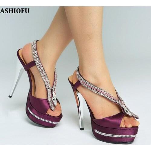 ASHIOFU Handmade Ladies Classic High Heel Sandals Slingback Party Prom Dress Shoes Crystals-snake Deco Fashion Evening Sandals