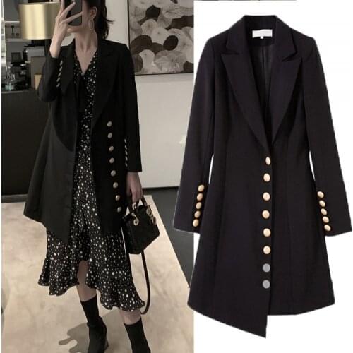 Fashion Large Size Womens Blazer Suits Spring Autumn Clothes 2021 New Korean Long Sleeve Slim Black Suit Jacket m526