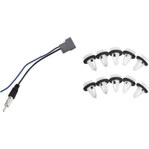 10 Pcs Car Card Fastener Retainers Panel Clamp Clips & 1 Pcs Antenna Cable To Aftermarket Radio Adapter