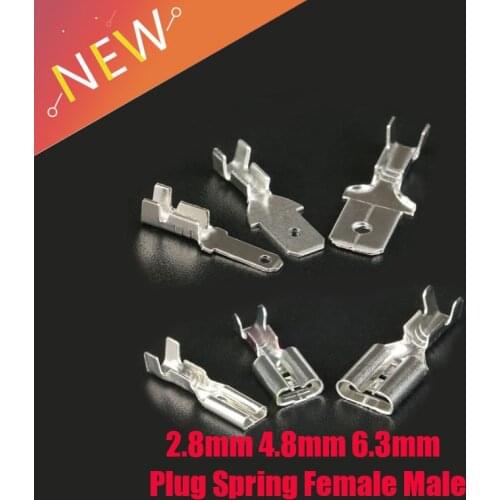 100Pcs 2.8mm 4.8mm 6.3mm Plug Spring Female Male Spade Cold Crimp Terminals Connector Car Speaker Electrical Wire Connectors Set
