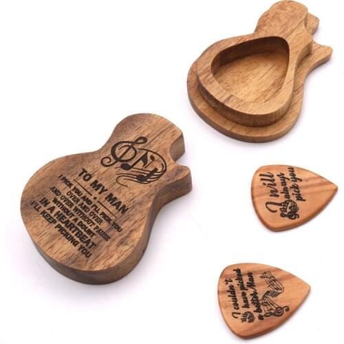2 Pcs Wooden Guitar Picks with Box Wood Picks for Acoustic Electric Guitars Plectrum Bass Ukulele Musical Instrument Tool