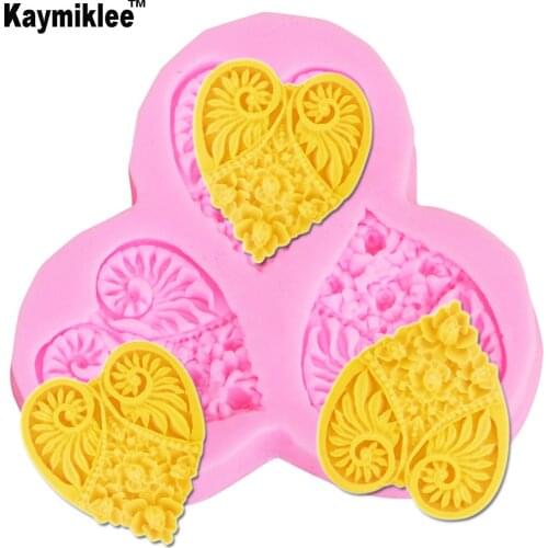 M2011 3D 3 Holes of Love Heart Rose Flower Silicone Mold Fondant Cake Silicone Molds Baking Tools Chocolate Candy Jelly Mould