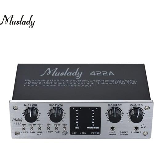 Muslady 422A 4-Channel USB Audio System Interface External Sound Card +48V phantom power DC 5V Power Supply for Computer