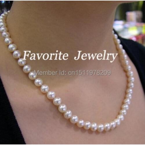 White Pearl Necklace - AA 7-8MM 17-18 Inches White Color Freshwater Pearl Necklace Fashion Ladys Bridesmaid Wedding Gift