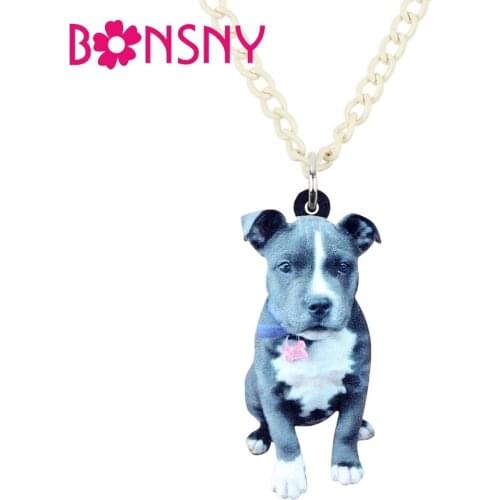 Bonsny Statement Acrylic Staffordshire Bull Terrier Dog Necklace Pendant Collar Choker Animal Jewelry For Women Girls Teens Pets