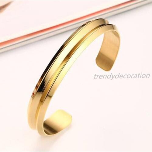 Hot Sale Bangles Jewelry Stainless Steel 10mm Men Jewelry Cuff Couple Pure Gold Color Open Bracelet Women