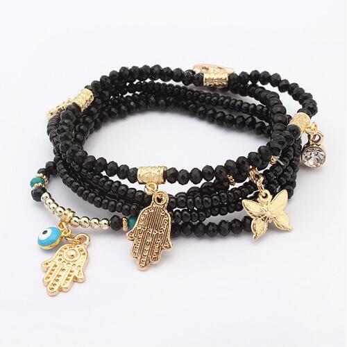 LEMOER Lucky Kabbalah Fatima Hamsa Hand Blue Evil Eye Butterfly Charm Bracelets & Bangles Women Multilayer Beads Turkish Pulsera
