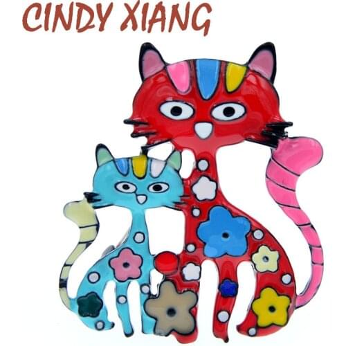 CINDY XIANG Enamel Flower Cat Brooches For Women Cute Mom And Kids Kitty Pin Hat Jewelry Animal 2 Colors Available High Quality