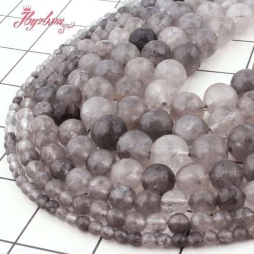 Natural Cloudy Crystal Round Beads Faceted Loose 4/6/8/10/12mm Stone Beads for DIY Necklace Bracelet Jewelry Making Strand 15"