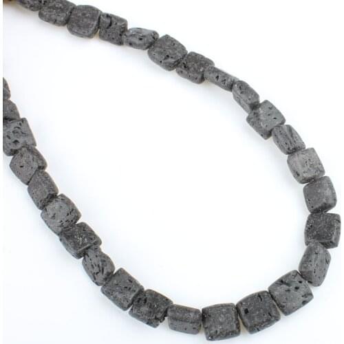 8x10mm Square Shape Black Color Natural Volcanic Rock Loose Beads Strand Semi-finished Products Of Beads Make DIY Accessories