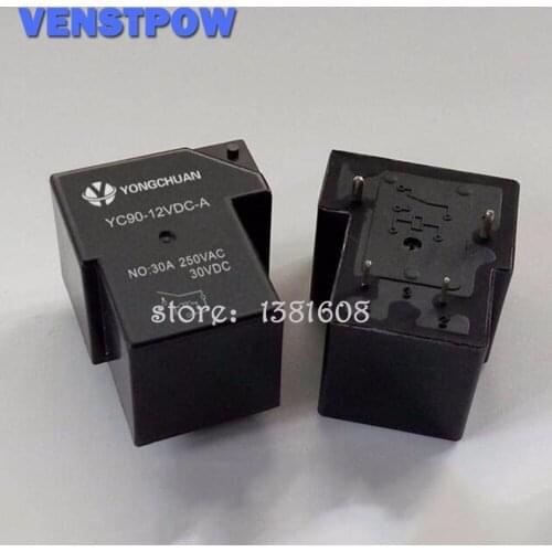 1PC Black YC90-12VDC-A 30A Electromagnetic Relay 4 Pins YC waterproof Relay SLA General Purpose Relay