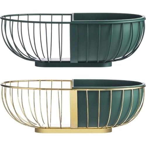 European Wrought Iron Fruit Basket Metal Wire Hollow Out Drain Bowl Snacks Storage Dish Stand for Living Room Kitchen