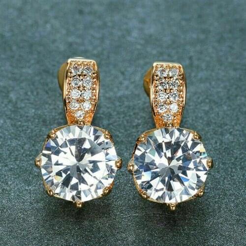 Huitan Luxury Gold Color Earrings for Women Fashion Design New Stud Earrings Wedding Engagement Party Female Trendy Jewelry 2021