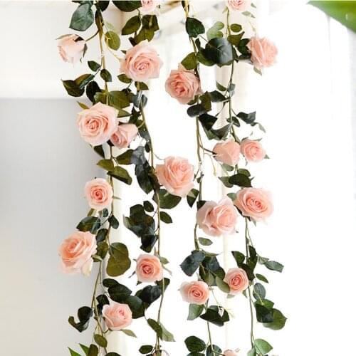 Artificial Rose Rattan Rreal Touch Silk Flower String Wreath Romantic Wedding Home Garden Hotel Decoration Artificial Rattan