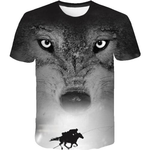 2021 Summer New Fashion Wolf Head Print O-Neck Mens T shirt Casual Plus Size Short Sleeve Kids Children tops Tees clothes