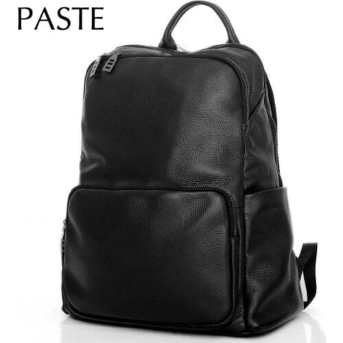 100% Genuine Leather Male Backpack Business Large Black Cowhide Leather Men Bagpack High Grade School Bookbag Travel Bag
