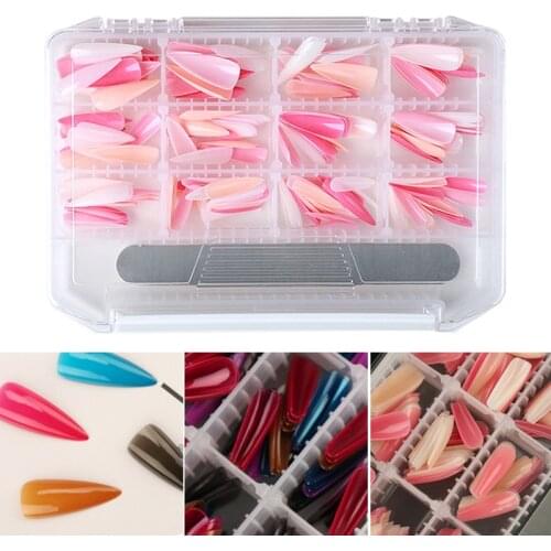 Pointed False Nails Wear Nails Mixed Multi-Color Ballet Nail Patches 240 Pieces With Nail File Safe and Portable SANA889