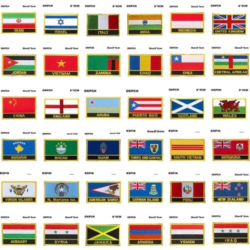 Flag Patches United Kingdom India Italy Israel Turks and Caicos Vietnam Bermuda Virgin Islands American Samoa Guan Cayman Peru