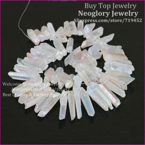 Rough Titanium Clear Quartz Crystal AB Point Spike Beads Natural Raw Druzy Crystal Quartz Stick Drilled Briolettes Pendant