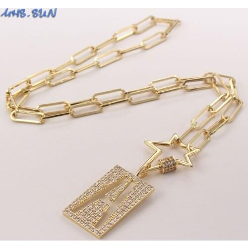 MHS.SUN Mosaic Zircon Square 26 Letters Star Pendant Necklace Fashion Chunky Chain Necklace Charm Alphabet Jewelry Women Gifts