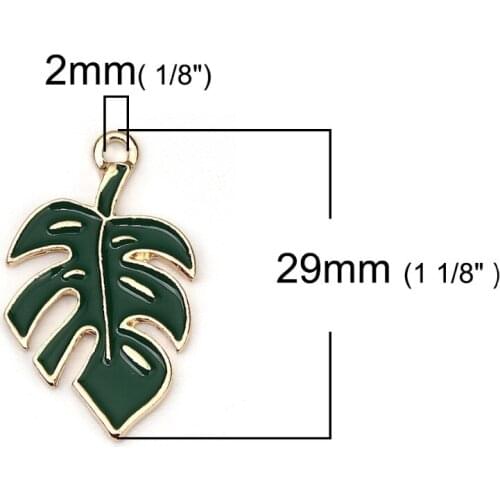 DoreenBeads Zinc Based Alloy Charms Leaf KC Gold Green Enamel Pendant DIY Pendant Findings 29mm(1 1/8") x 17mm( 5/8"), 5 PCs