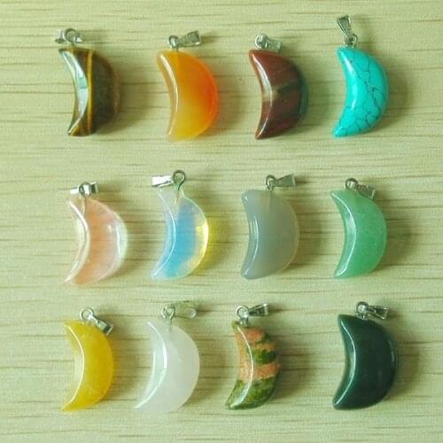 2017 new fashion mixed natural stone moon charms pendants for jewelry making Wholesale 12pcs/lot free shipping