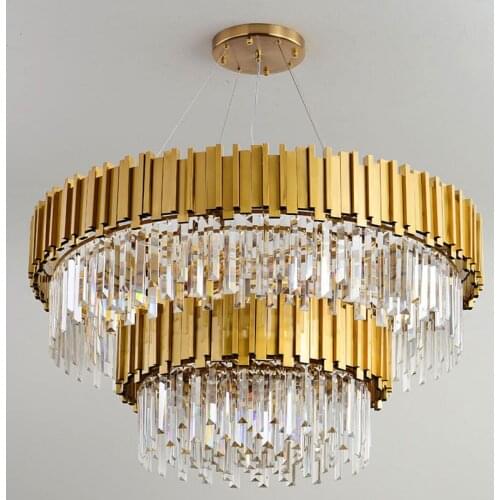 Postmodern Round Silve Golden Stainless Steel LED Crystal Chandelier Lighting Lustre Suspension Luminaire Lampen For Living Room