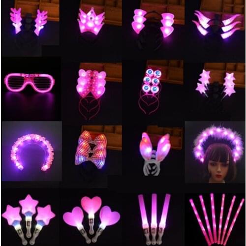 Pink Glow Luminous LED Stick Star Crown Horn Wand Flash Light Glasses Headband Hairwear Concert Prop For Women Girls Gifts Toy