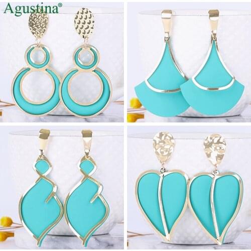 Agustina drop earrings fashion jewelry metal blue earrings for women long earrings dangle geometry earring boho kpop wholesale