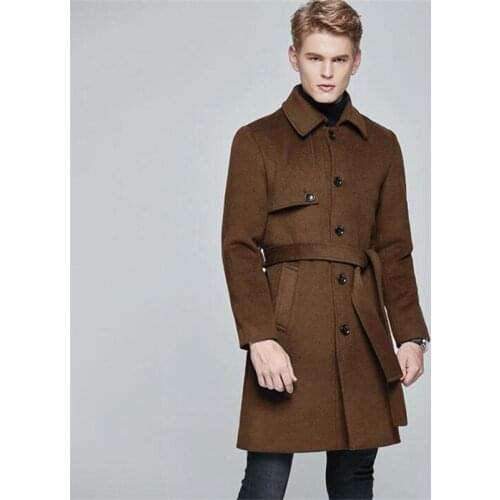 Woolen coat for men young new autumn winter medium and long cashmere wool clothes casual mens popular windbreaker brown blue