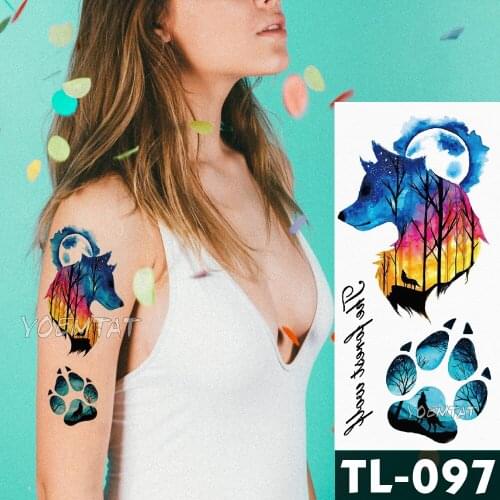 3D Watercolor Wolf Paw Moon waterproof temporary tattoos Women Body Waist Art Drawing fake tattoo Men Arm intimate goods